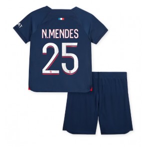 Paris Saint-Germain Nuno Mendes #25 Hemmakläder Barn 2023-24 Kortärmad (+ Korta byxor)